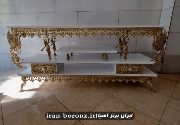 میز تلویزیون برنزی مدل طاووسی ستون بانو