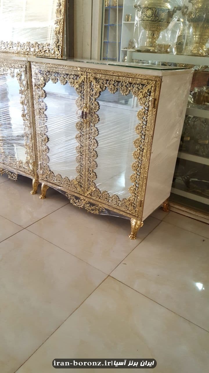 جا کفشی دو درب برنزی مدل گل رز