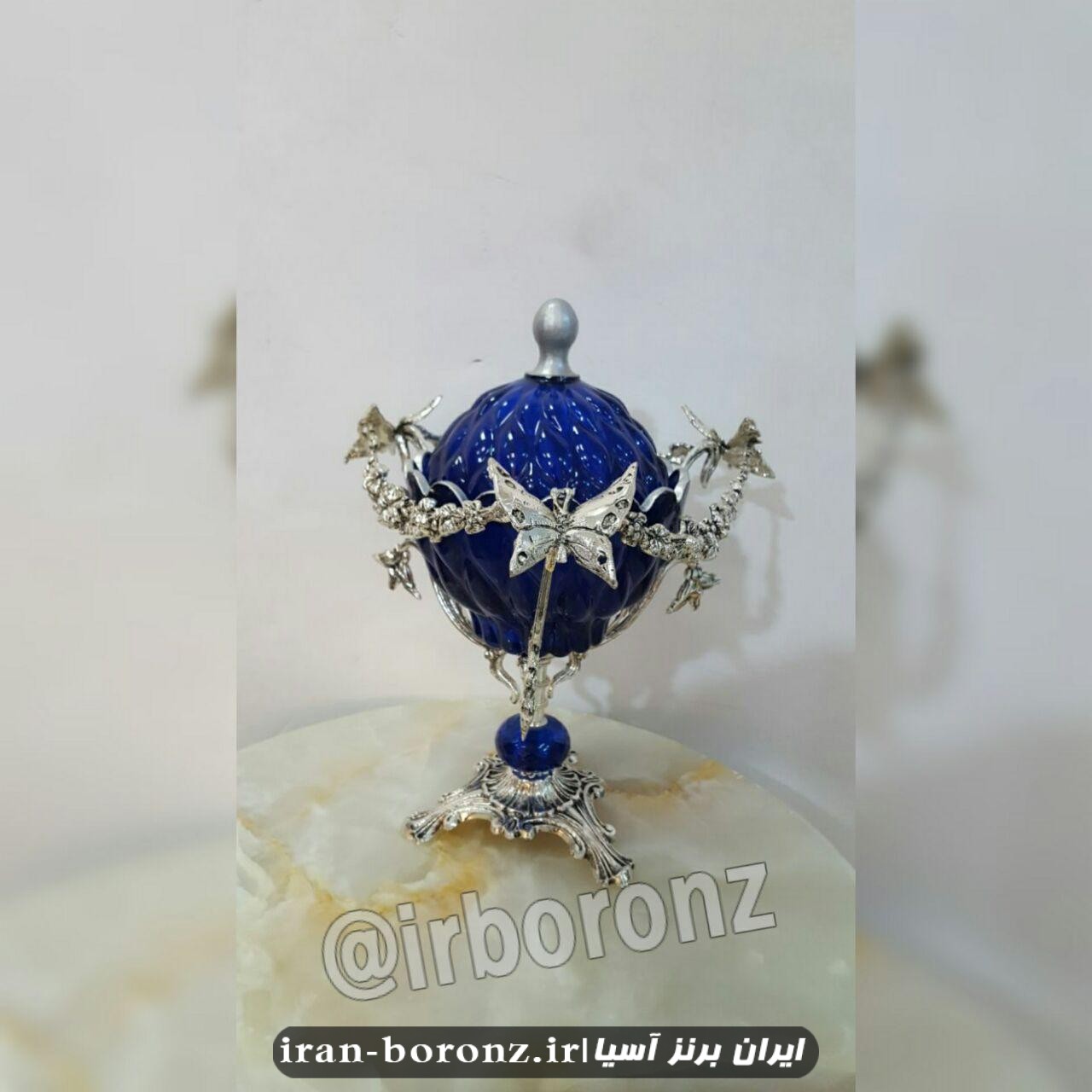 ظروف چهارتیکه پایه برنزی ظرف سرمه ای پایه نقره ای