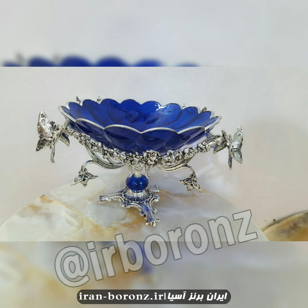 ظروف چهارتیکه پایه برنزی ظرف سرمه ای پایه نقره ای