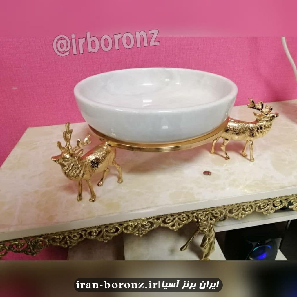 آجیل خوری رومیزی برنزی 3 گوزن سنگ سفید