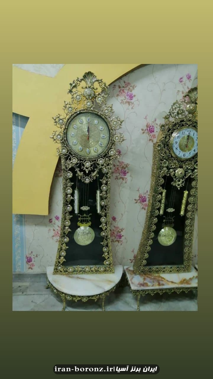 ساعت ایستاده برنزی پایه سنگی