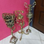 ست سطل و جا دستمال گلدان و تلفن ایستاده برنزی مدل فرشته