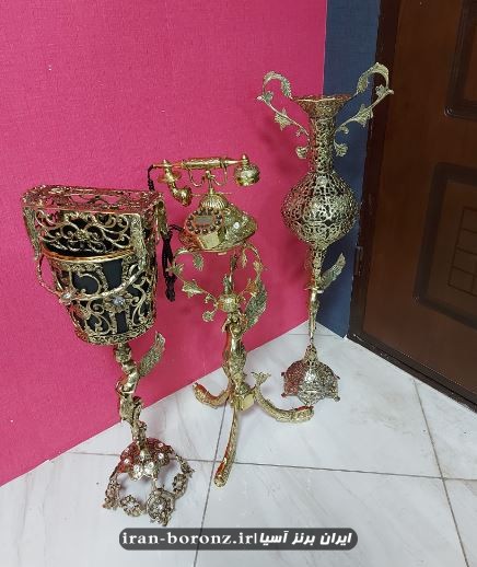 ست سطل و جا دستمال گلدان و تلفن ایستاده برنزی مدل فرشته