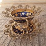 ست پذیرایی برنجی 2 تکه پایه خرچنگی گل رز ظرف سرمه ای