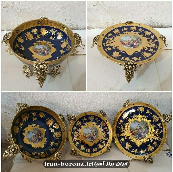 ست پذیرایی سه تکه دسته گل دار ظرف سرمه ای