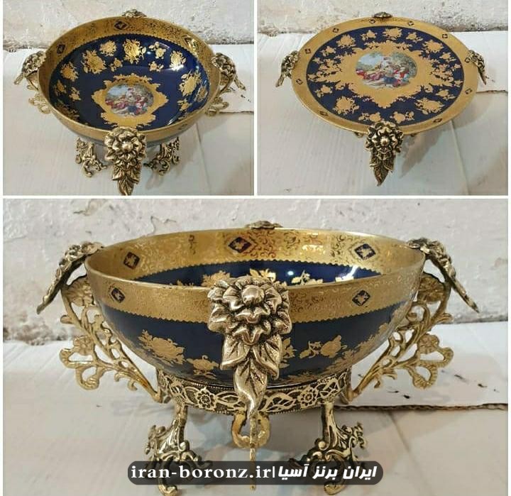 ست پذیرایی سه تکه دسته گل دار ظرف سرمه ای