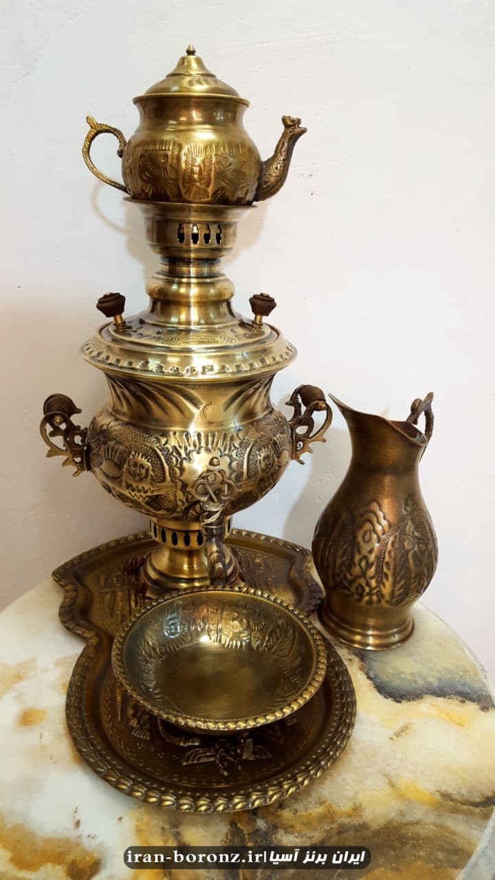 سماور برنزی قلم زنی به همراه سرویس