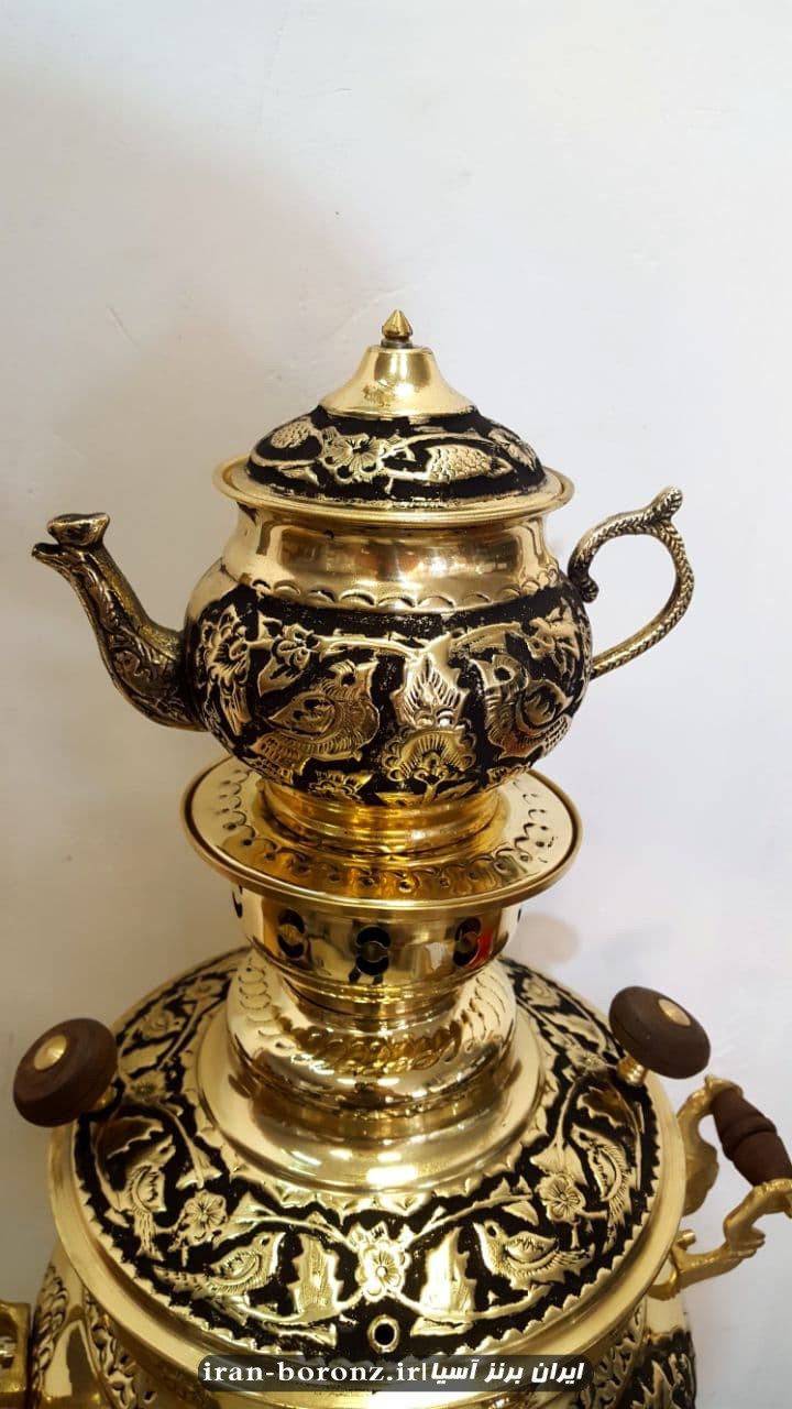 سماور برنزی قلم زنی به همراه سرویس