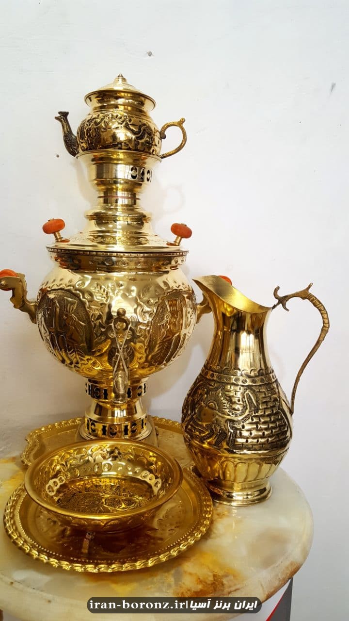 سماور برنزی قلم زنی به همراه سرویس
