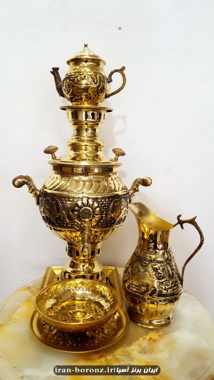 سماور برنزی قلم زنی به همراه سرویس