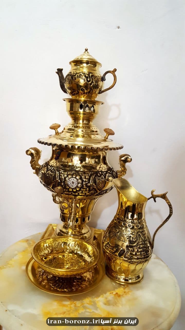 سماور برنزی قلم زنی به همراه سرویس