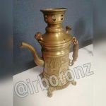 سماور برنزی کتری دار شکاری ذغالی مدل استوانه ای