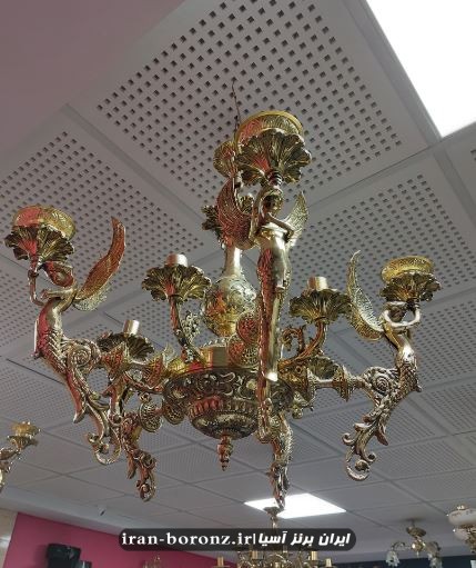لوستر 10 شاخه برنزی مدل فرشته و چوپوقی